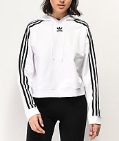 adidas 3-Stripe White Crop Hoodie